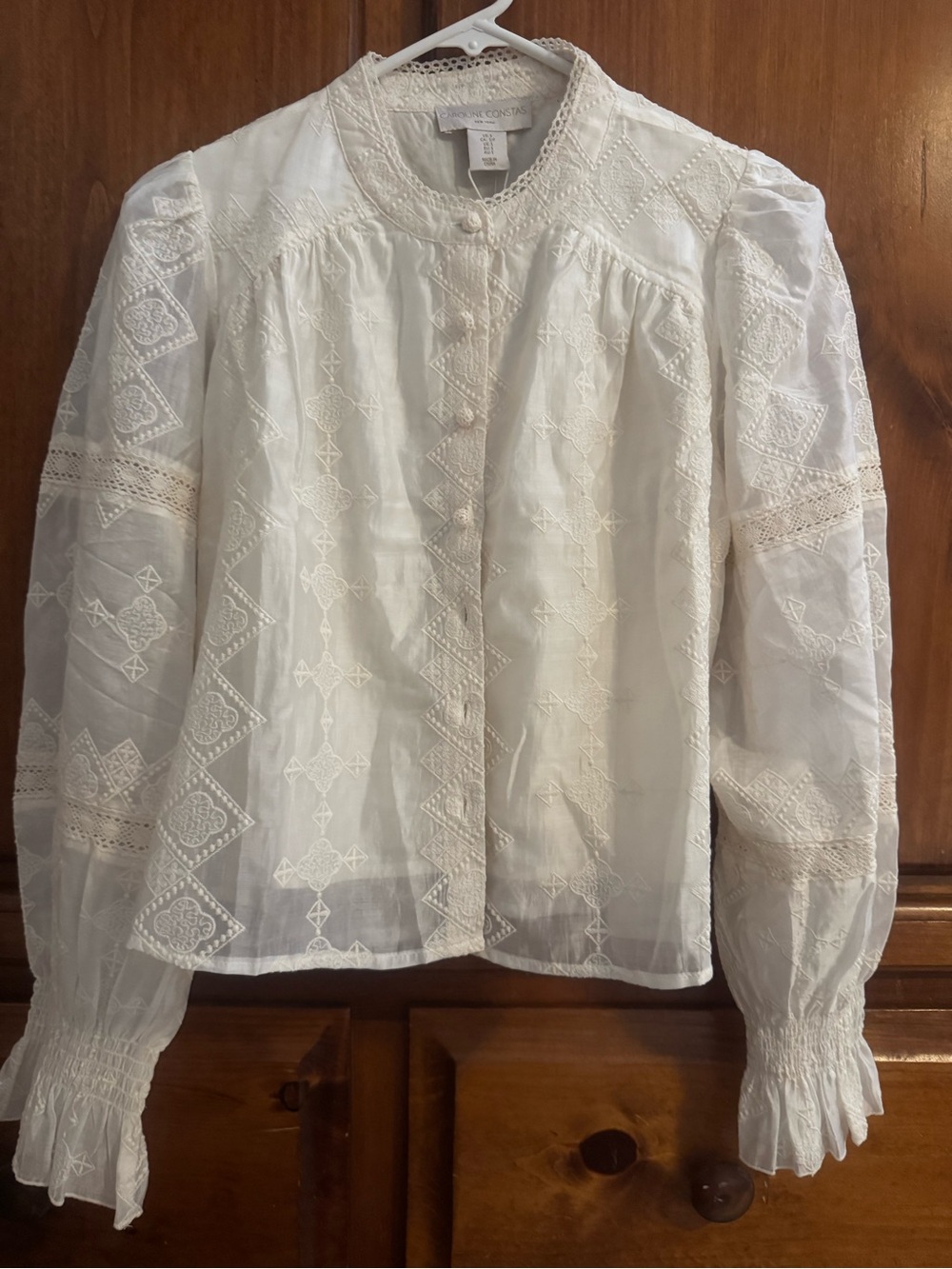 Caroline Constas White Embroidered Victorian-Style Blouse